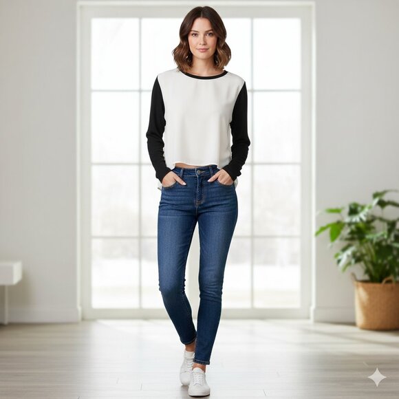 Aritzia Wilfred Blouse Top Long Sleeve Slit open back Silk Cropped Black XS - Picture 4 of 15